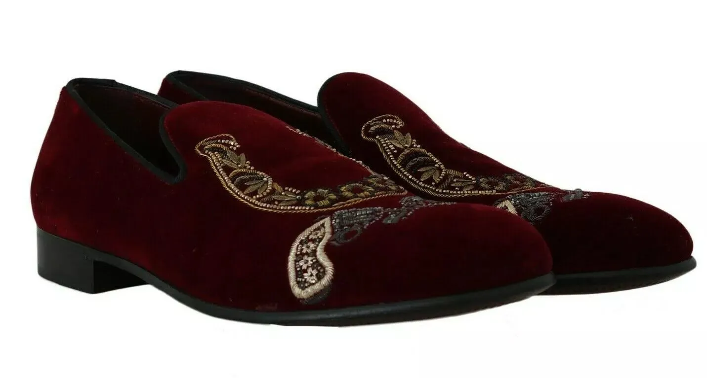 Bordeaux Velvet Sequined Men's Loafers