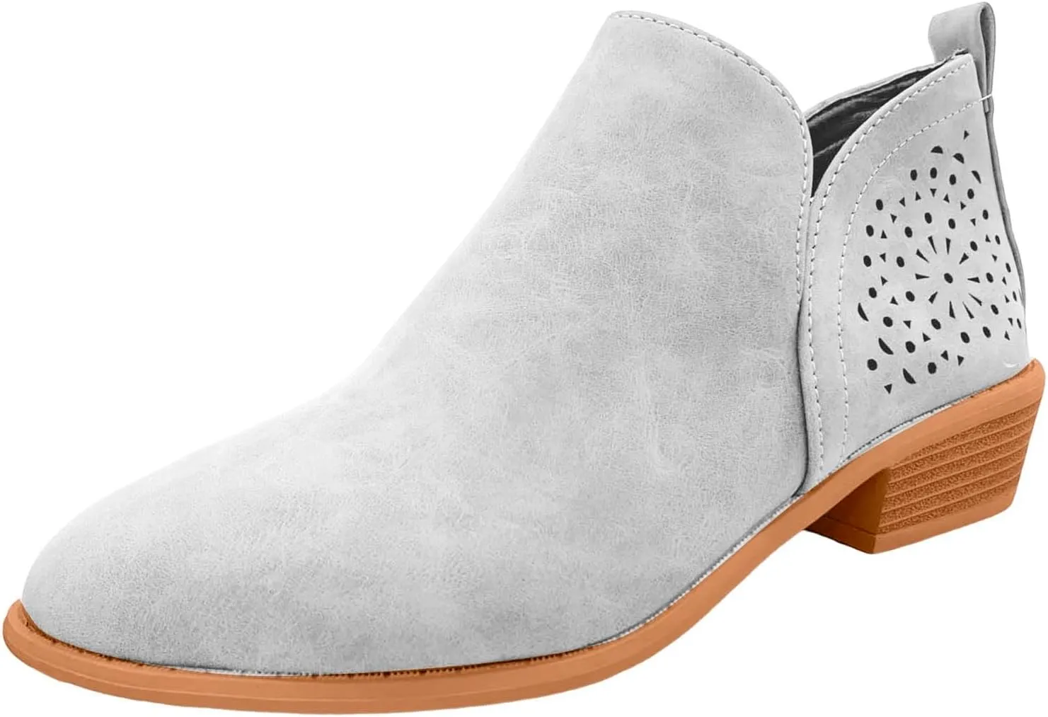 Cathalem Booties for Women Cowgirl Boots Stacked Low Heel Ankle Booties Slip On Perforated Western Booties Cutout Shoes