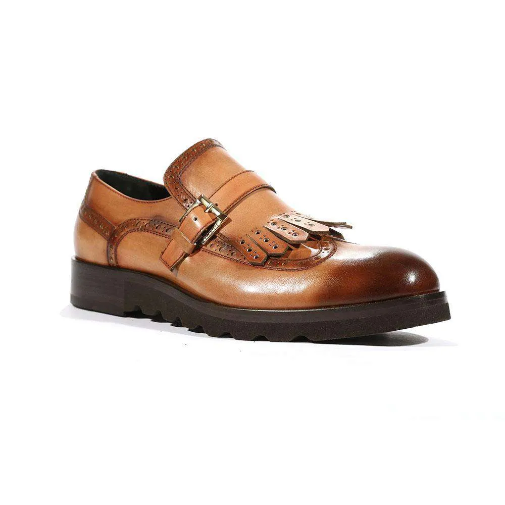 Cesare Paciotti Luxury Italian Men's Buckhold Loafers Camel/Brown Two Tone Tamponato Cuoio Designer Shoes (CPM5478)