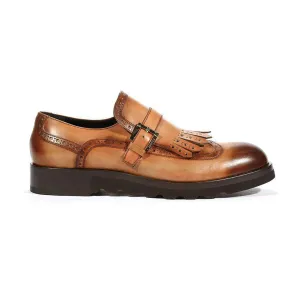 Cesare Paciotti Luxury Italian Men's Buckhold Loafers Camel/Brown Two Tone Tamponato Cuoio Designer Shoes (CPM5478)