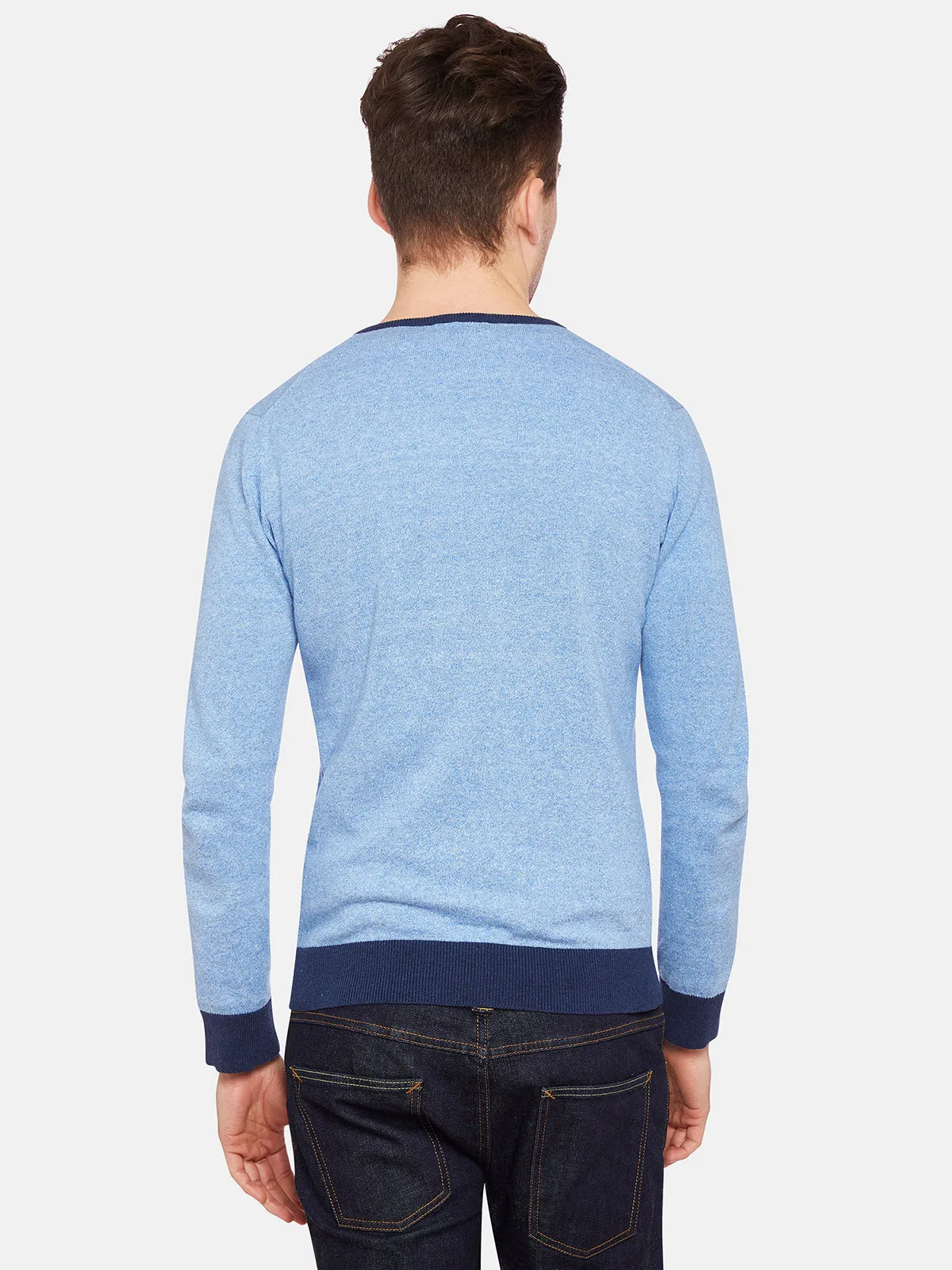 Cotton Contrast Rib Vnk Pullover