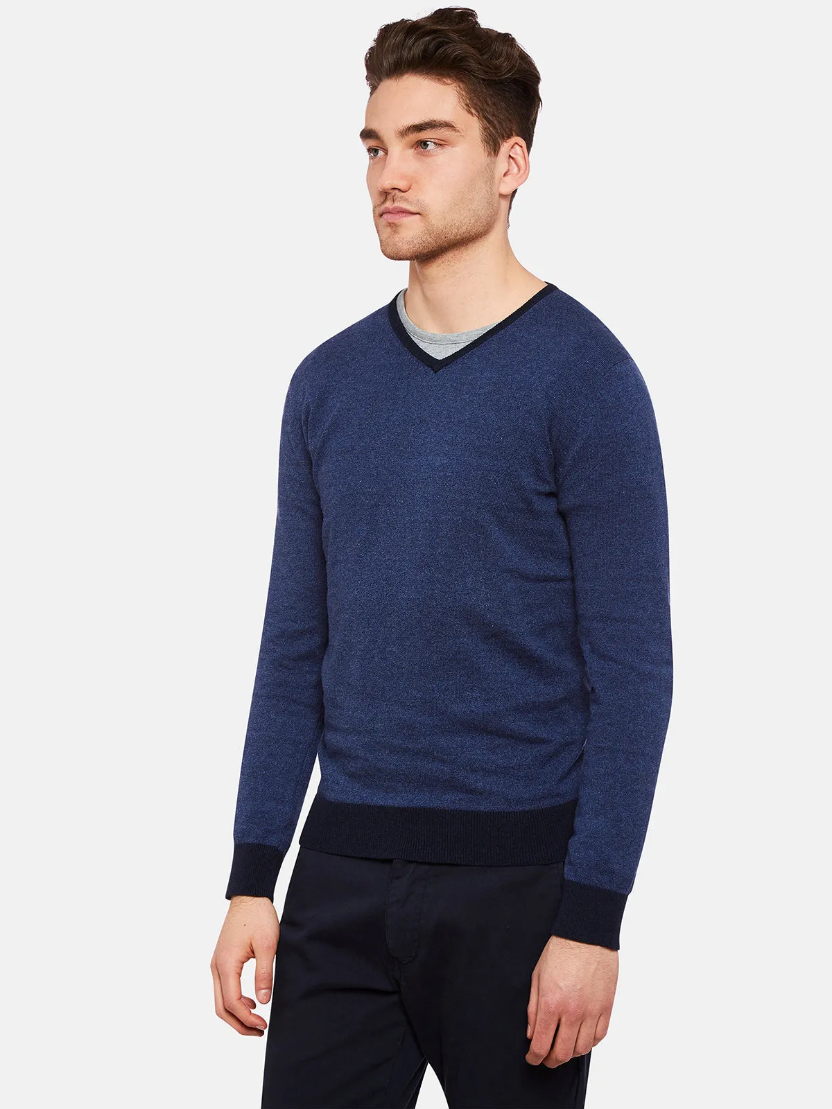 Cotton Contrast Rib Vnk Pullover