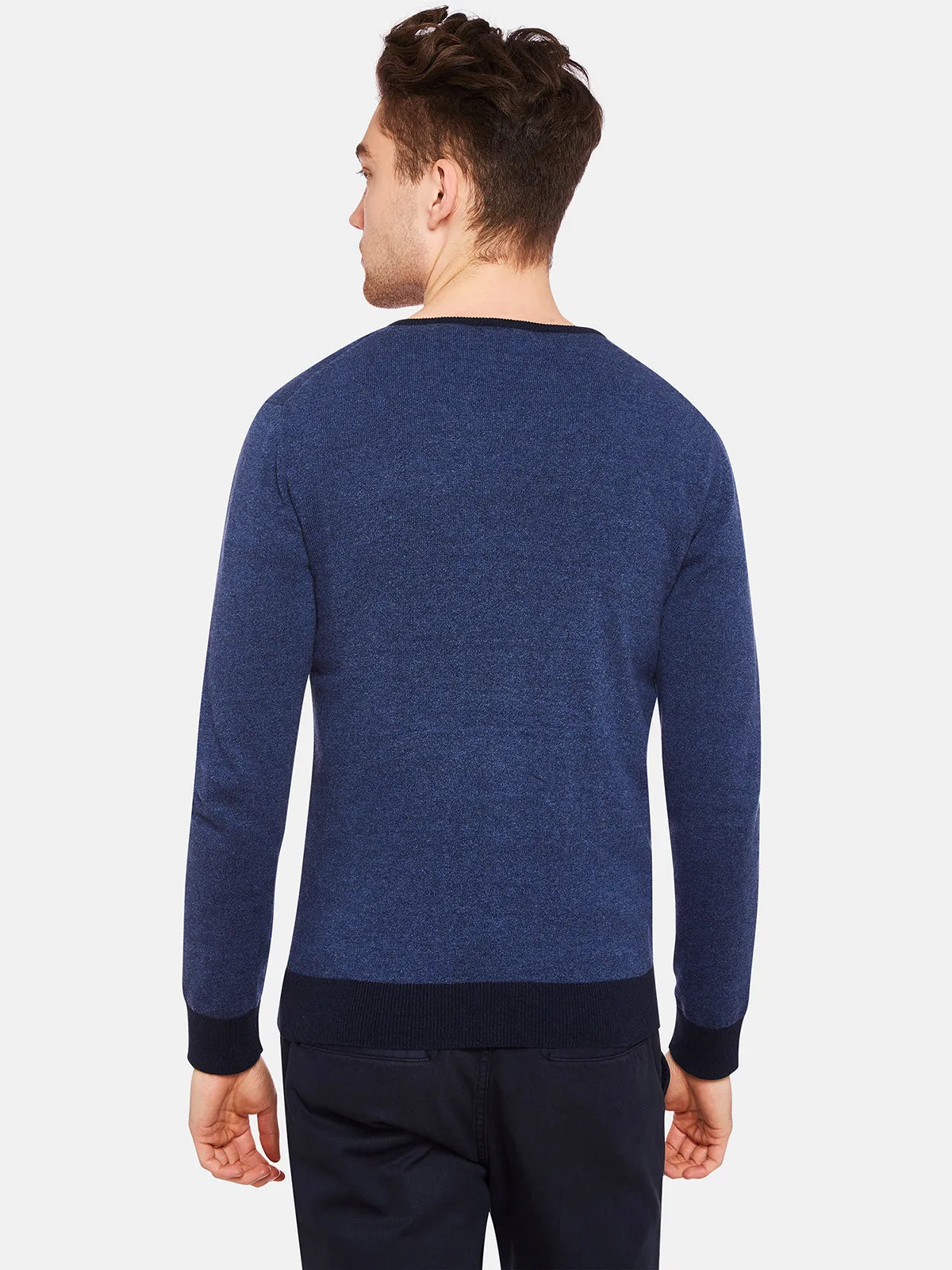 Cotton Contrast Rib Vnk Pullover