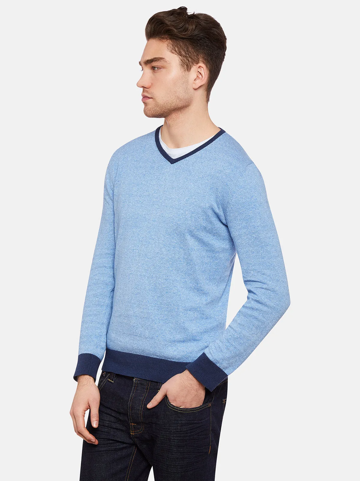 Cotton Contrast Rib Vnk Pullover