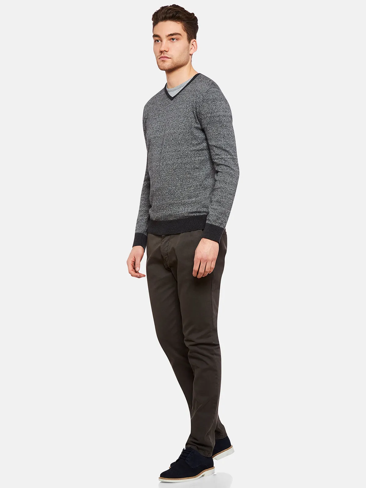 Cotton Contrast Rib Vnk Pullover