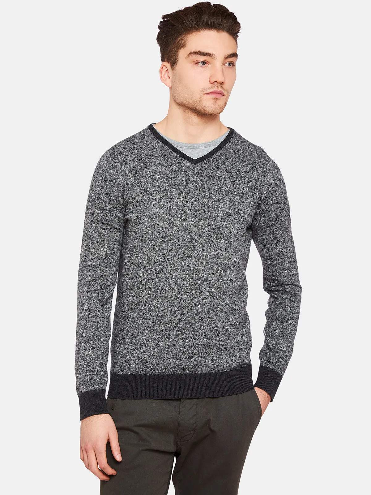 Cotton Contrast Rib Vnk Pullover