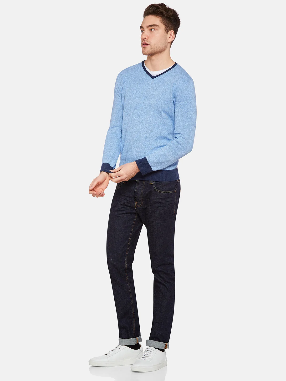 Cotton Contrast Rib Vnk Pullover