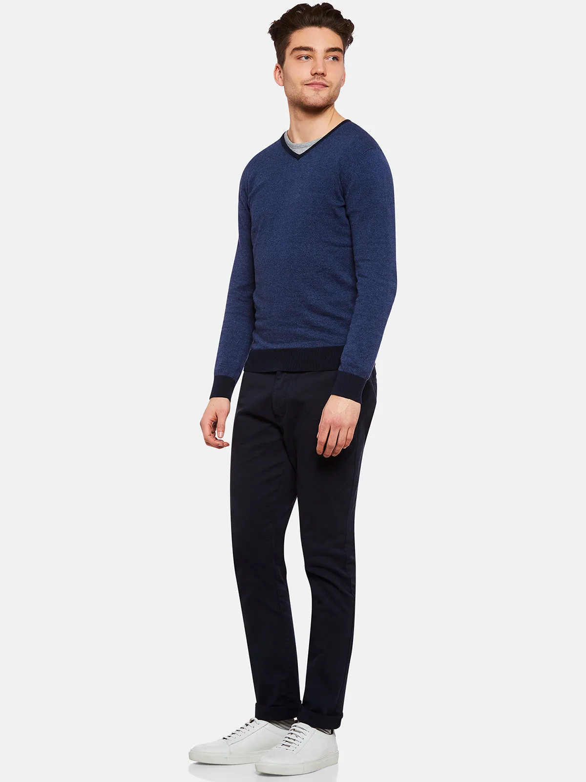 Cotton Contrast Rib Vnk Pullover