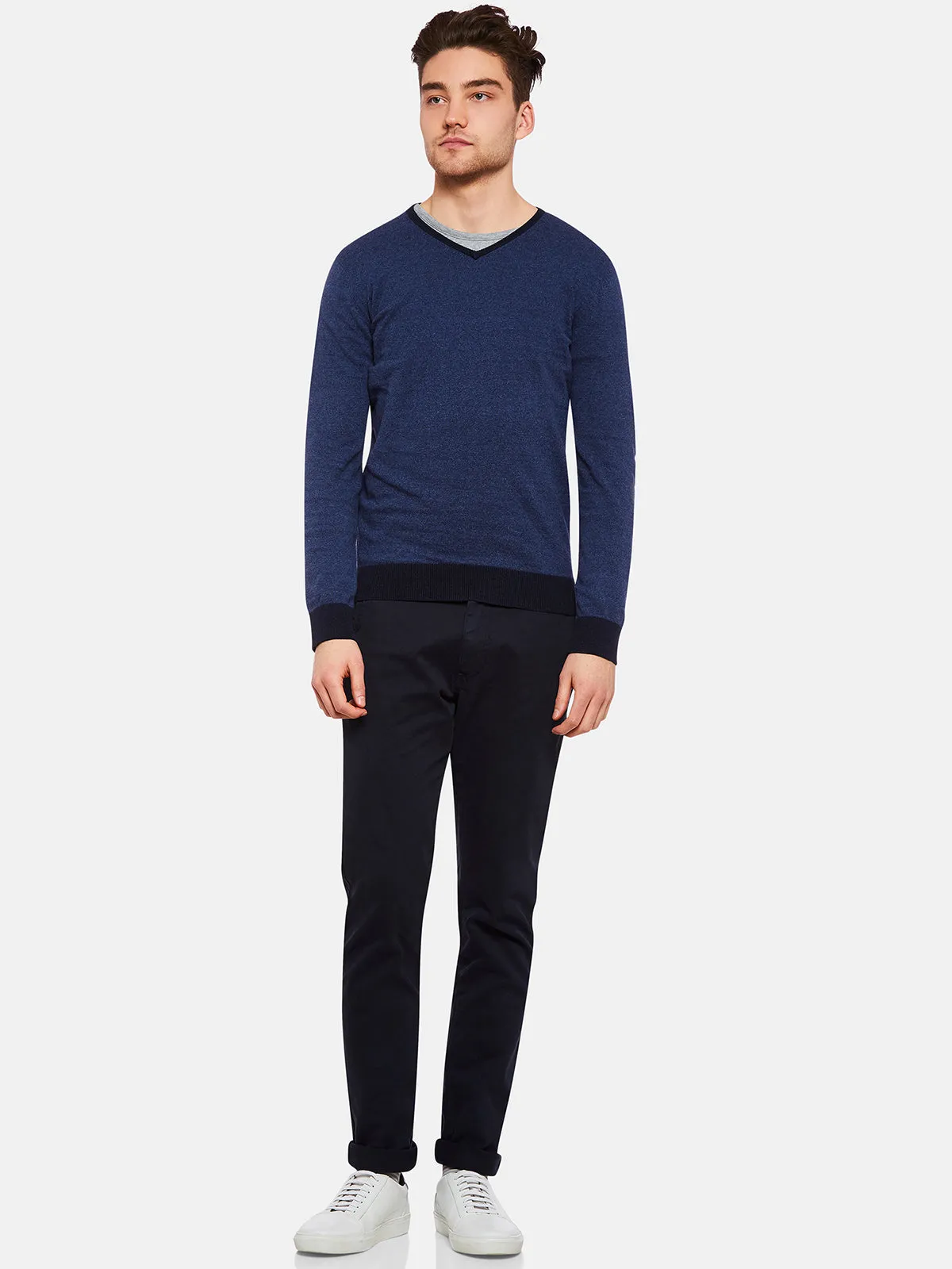 Cotton Contrast Rib Vnk Pullover