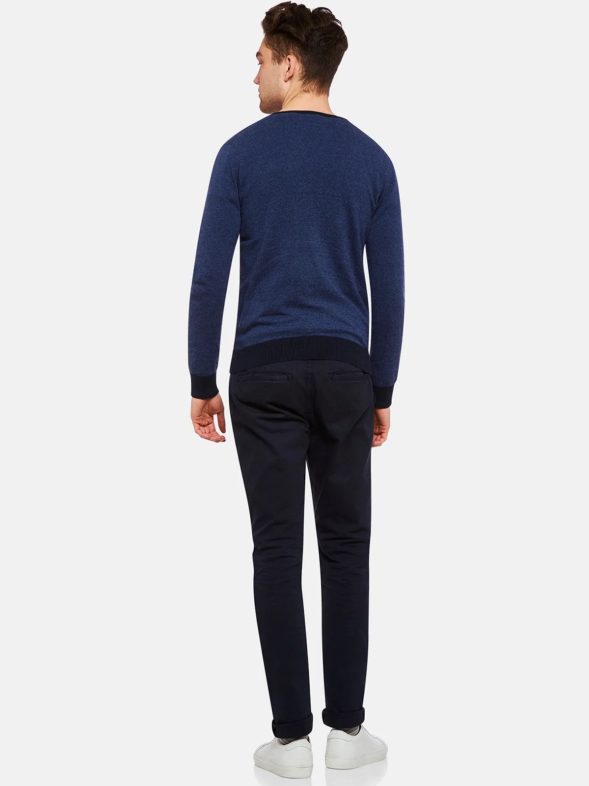 Cotton Contrast Rib Vnk Pullover