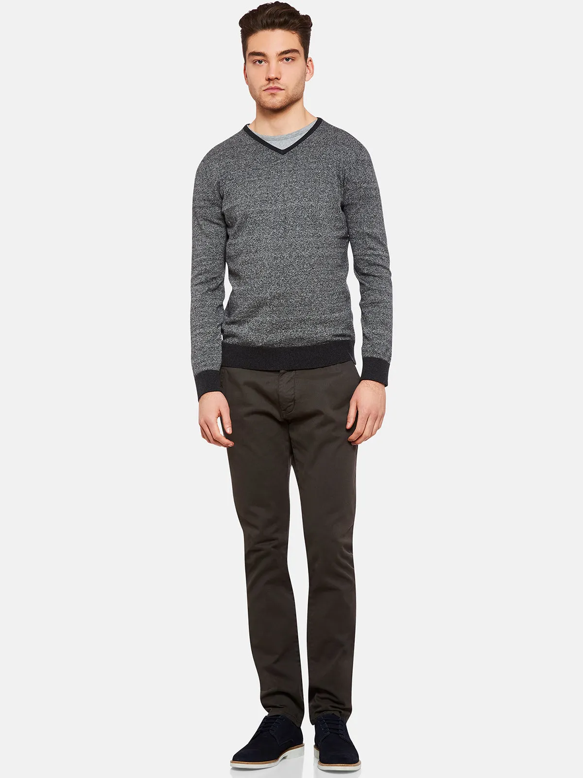 Cotton Contrast Rib Vnk Pullover