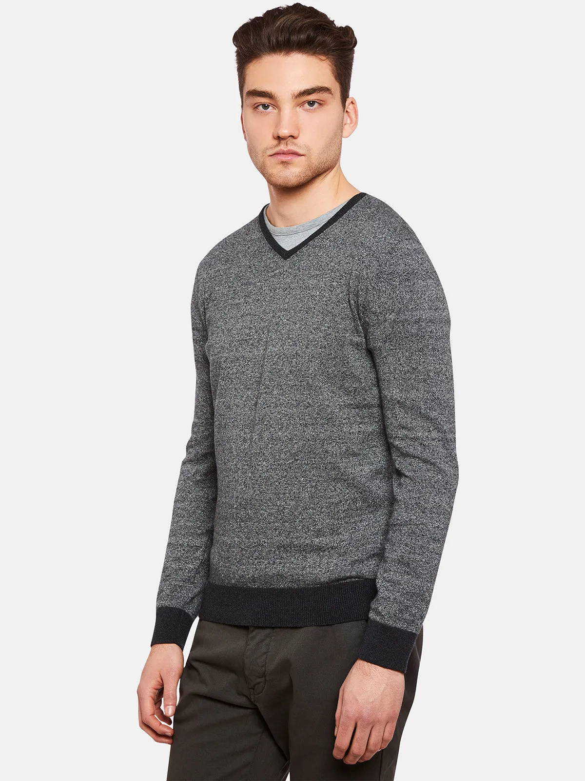 Cotton Contrast Rib Vnk Pullover
