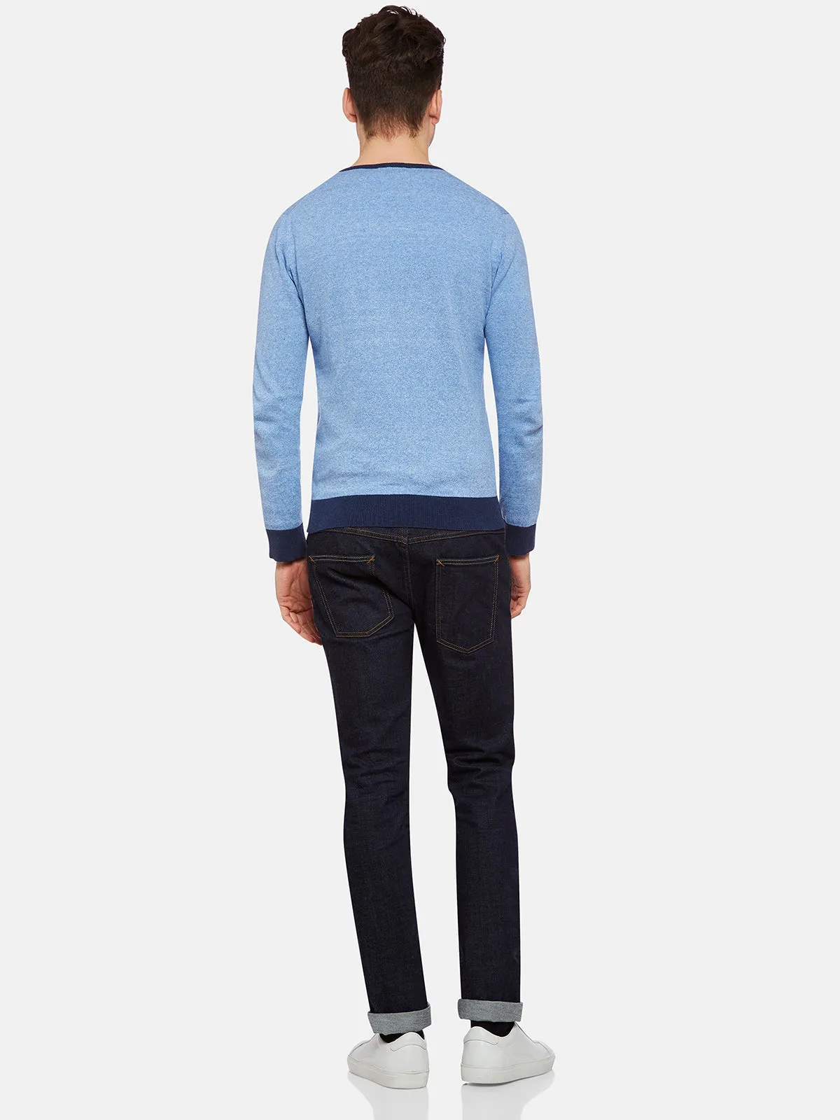 Cotton Contrast Rib Vnk Pullover