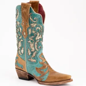Ferrini Women's Glitz Snip Toe Boots Handcrafted - Antique Saddle  8306115