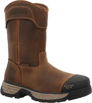 Georgia Boot Durablend Edge 10" Waterproof Alloy Toe Pull On Work Boot, Brown, Size 14(M)