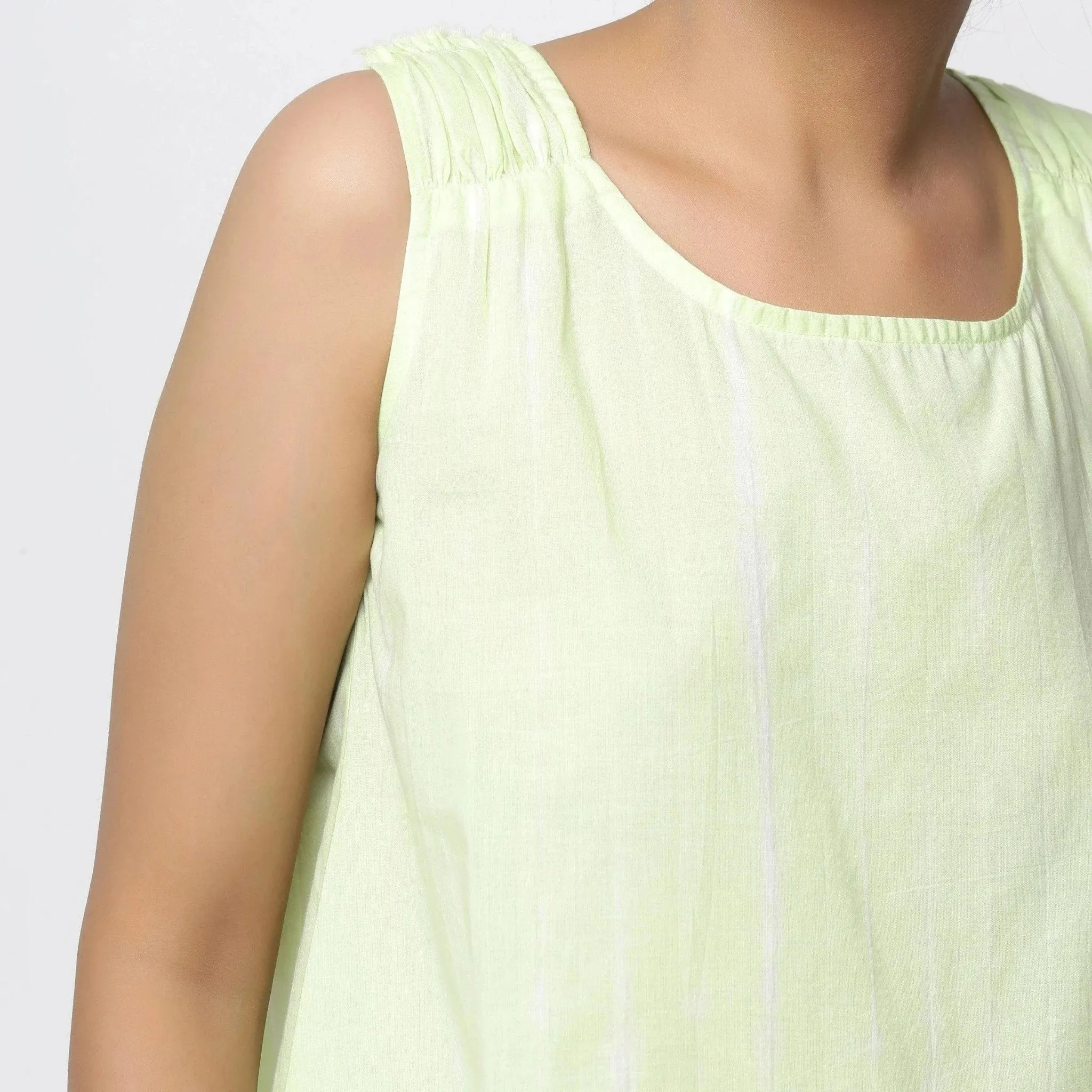 Hand Tie-Dye Cotton Mint Green Scoop Neck A-Line Top