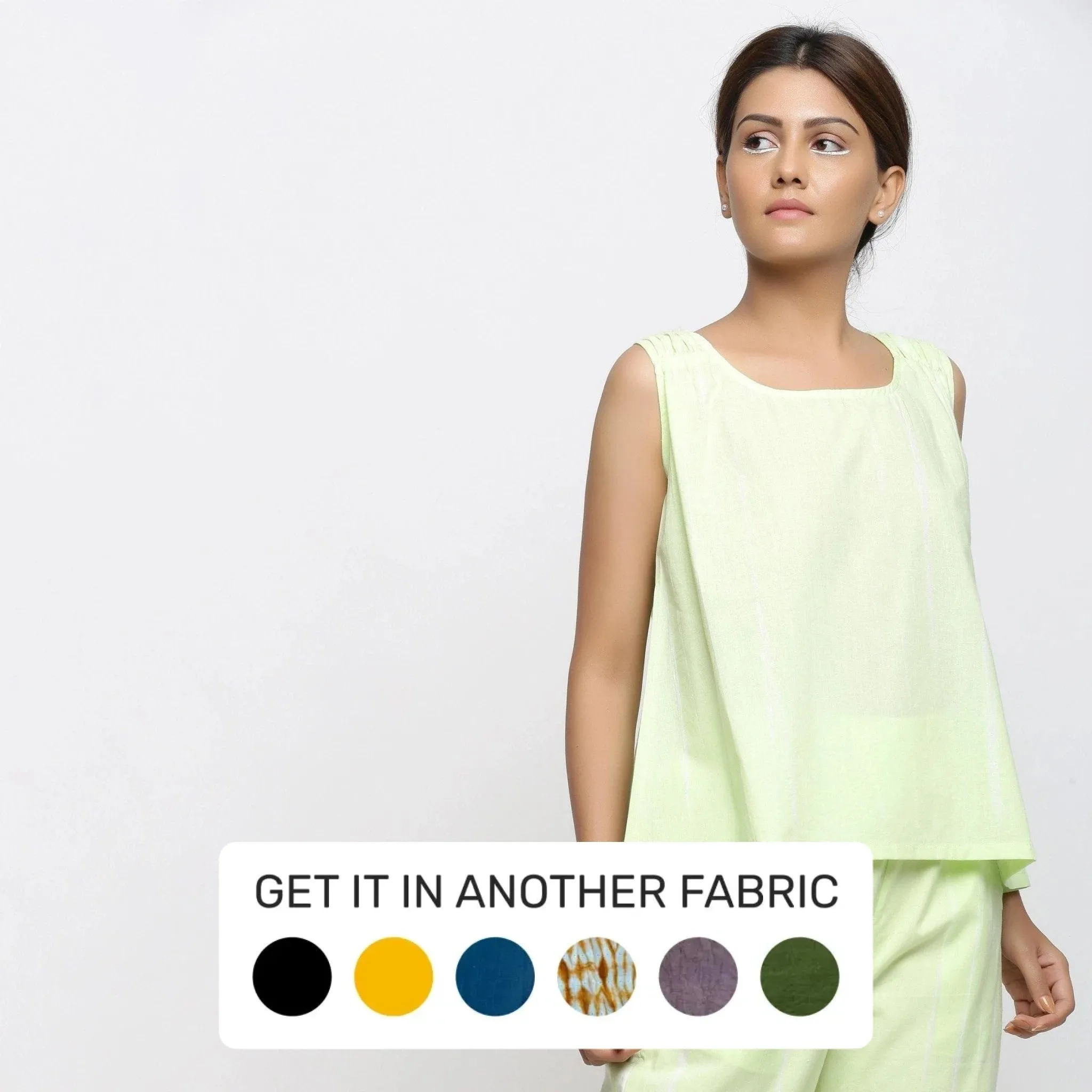 Hand Tie-Dye Cotton Mint Green Scoop Neck A-Line Top