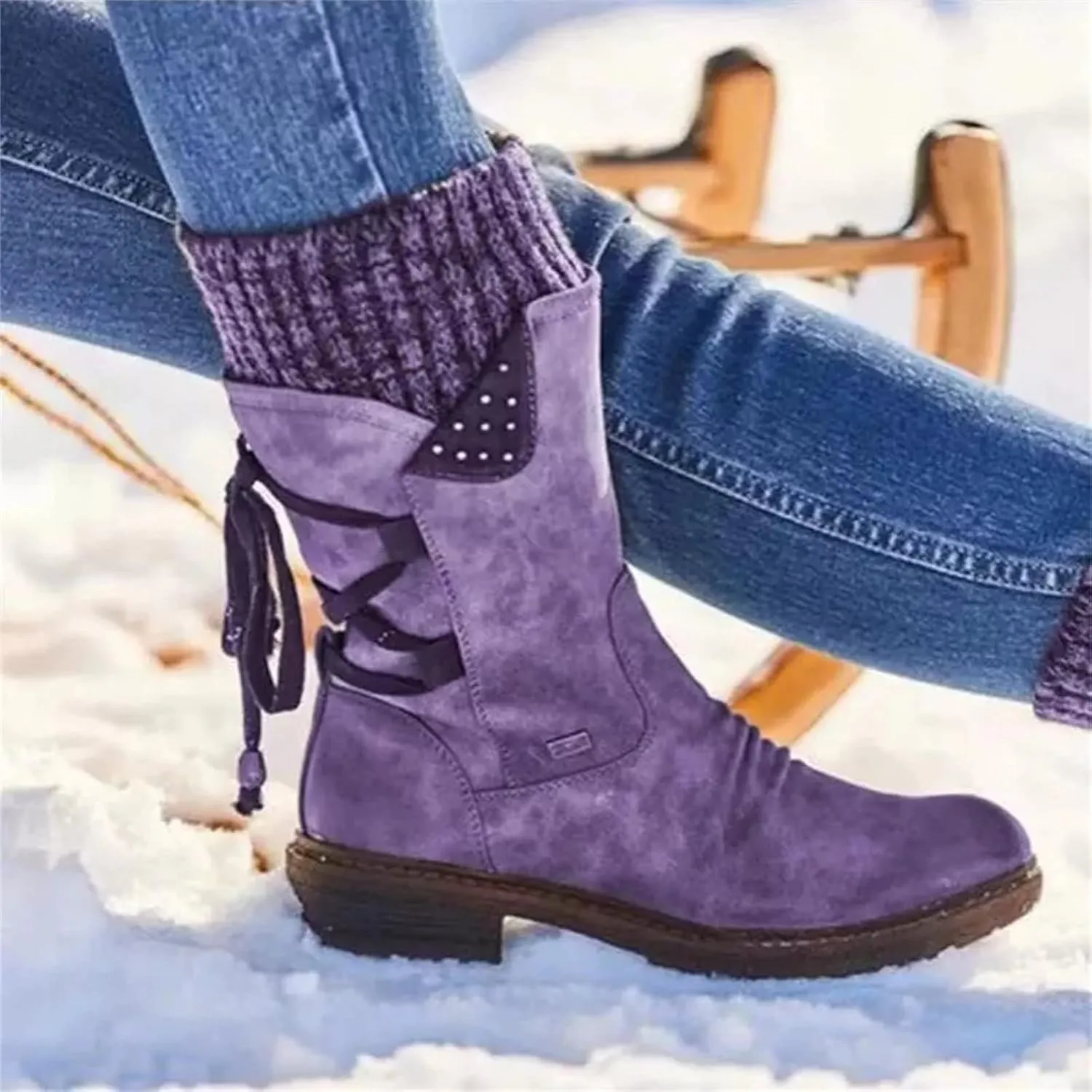 Ladmiple Boots For Women Ankle Booties Low Heel Mid Calf Combat Riding Fashion Winter Motorcycle Military Biker Boots