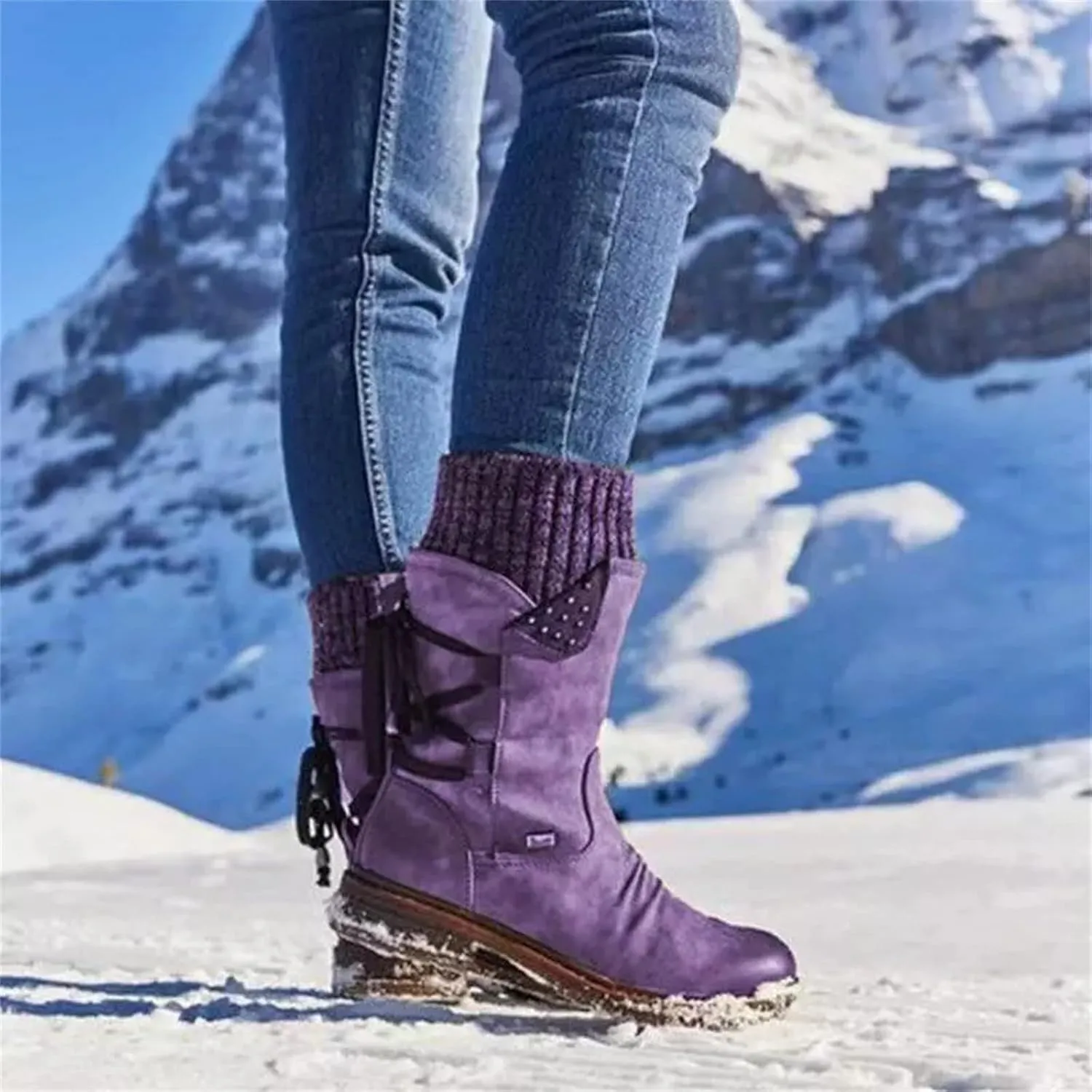 Ladmiple Boots For Women Ankle Booties Low Heel Mid Calf Combat Riding Fashion Winter Motorcycle Military Biker Boots