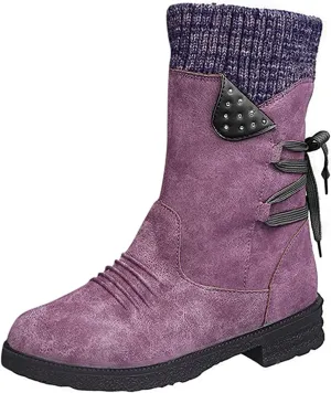 Ladmiple Boots For Women Ankle Booties Low Heel Mid Calf Combat Riding Fashion Winter Motorcycle Military Biker Boots