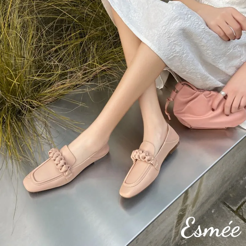 Lambskin Leather Loafers with Ribbon Design