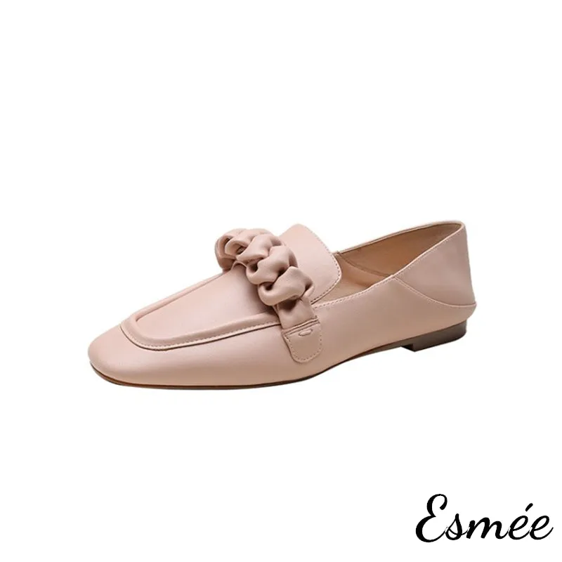 Lambskin Leather Loafers with Ribbon Design