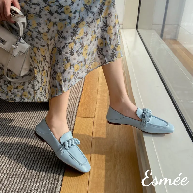 Lambskin Leather Loafers with Ribbon Design
