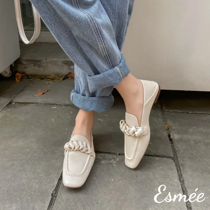 Lambskin Leather Loafers with Ribbon Design