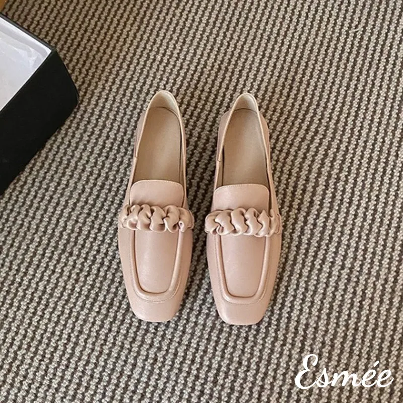 Lambskin Leather Loafers with Ribbon Design