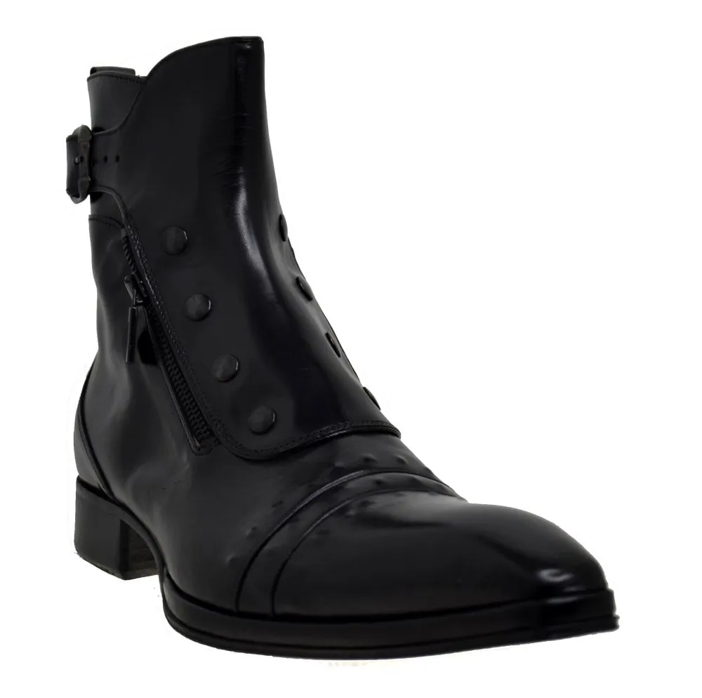 Men's Italian Shoes Jo Ghost 3206 Black Leather Dress Ankle Boots