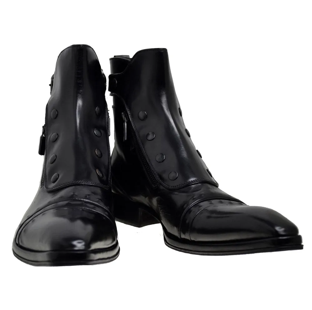 Men's Italian Shoes Jo Ghost 3206 Black Leather Dress Ankle Boots