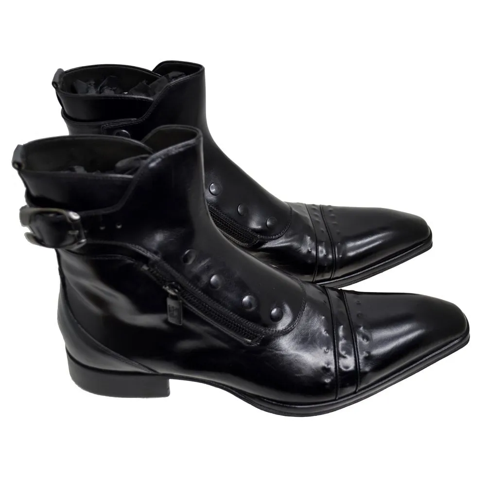 Men's Italian Shoes Jo Ghost 3206 Black Leather Dress Ankle Boots