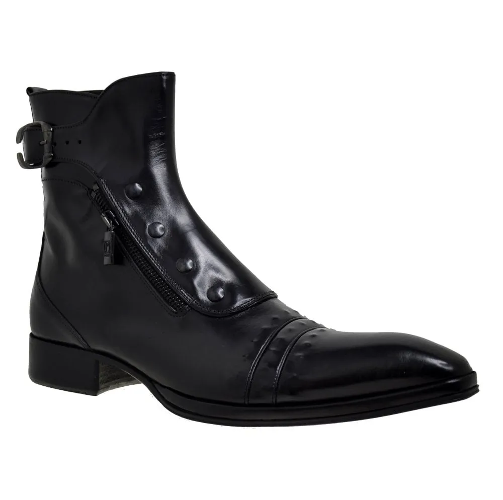 Men's Italian Shoes Jo Ghost 3206 Black Leather Dress Ankle Boots