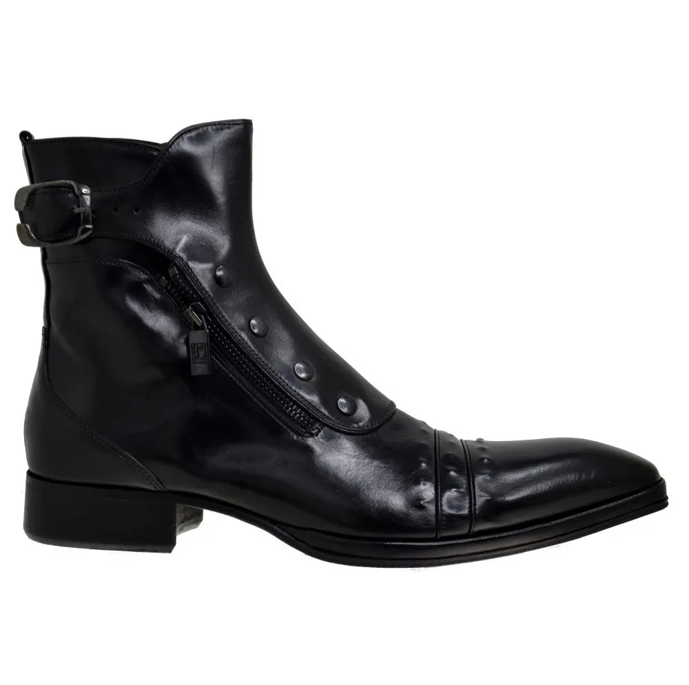 Men's Italian Shoes Jo Ghost 3206 Black Leather Dress Ankle Boots