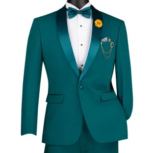 Men’s Teal Satin Lapel Tuxedo – Slim Fit 2-Piece Suit for Prom, Weddings & Formal Events