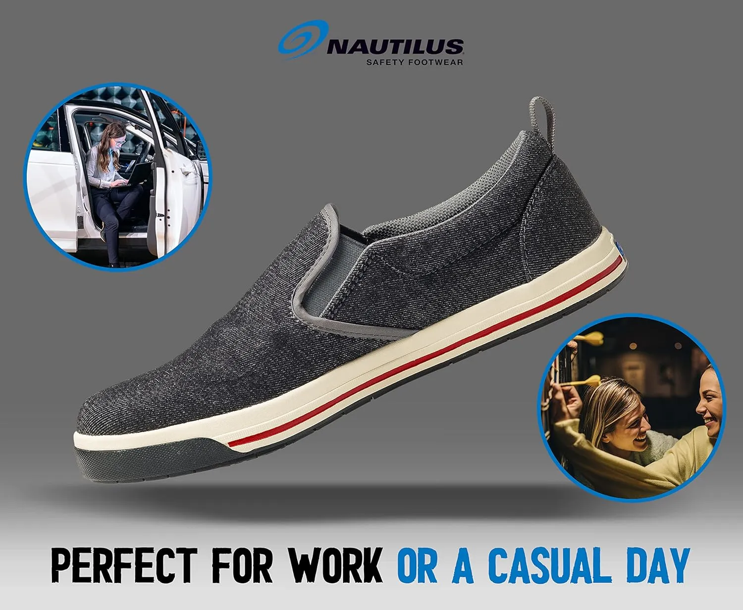 Nautilus Westside Women's Casual Work Shoe by FSI: Oil and Slip Resistant, Steel Safety Toe, Premium Textle Upper, N1435-Charcoal, Size 11 Medium Width