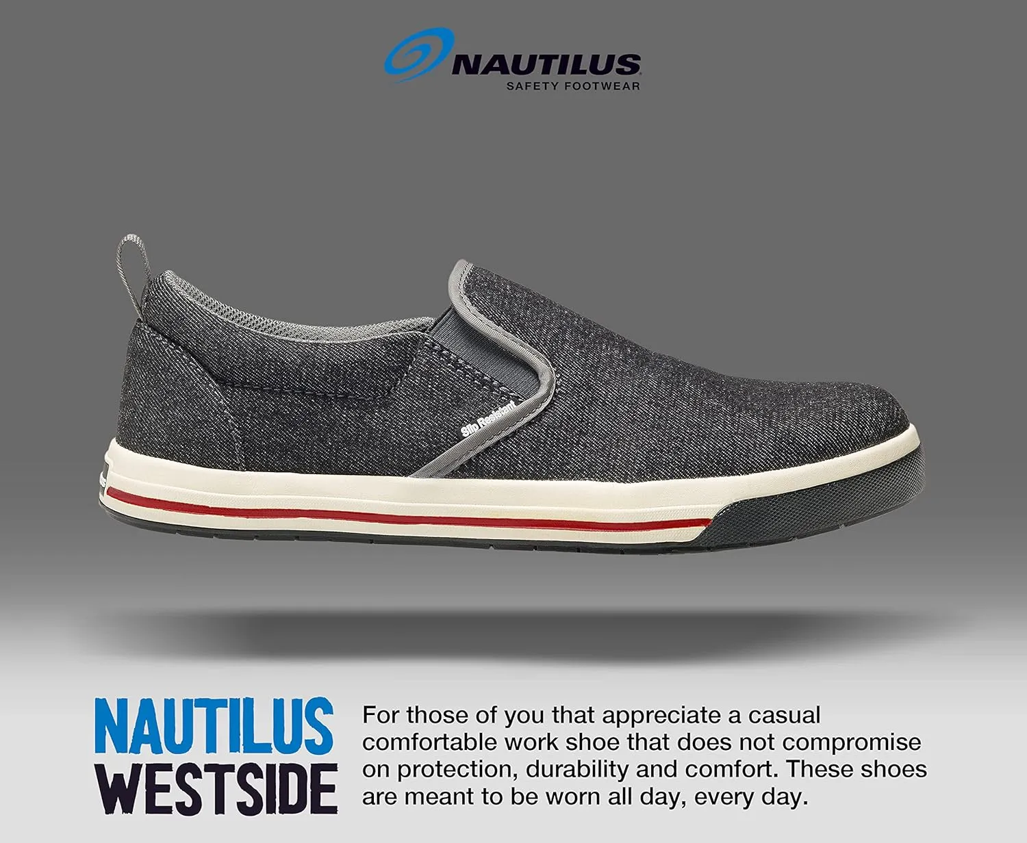 Nautilus Westside Women's Casual Work Shoe by FSI: Oil and Slip Resistant, Steel Safety Toe, Premium Textle Upper, N1435-Charcoal, Size 11 Medium Width
