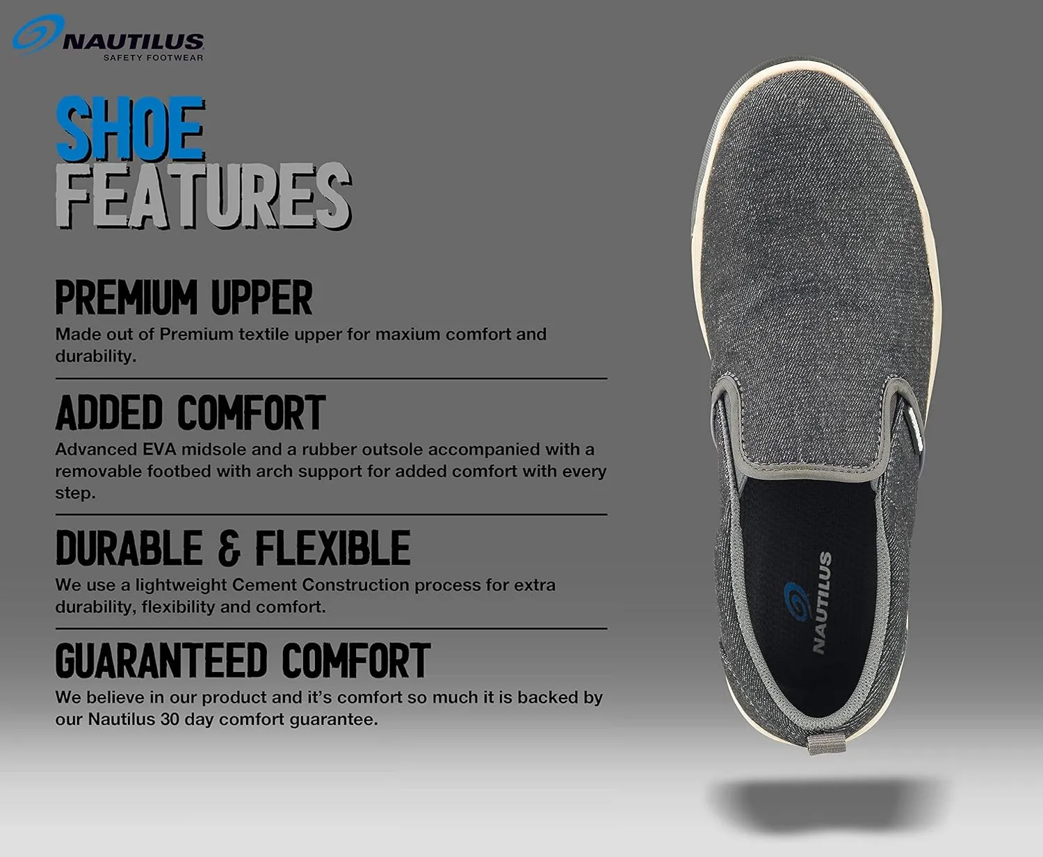Nautilus Westside Women's Casual Work Shoe by FSI: Oil and Slip Resistant, Steel Safety Toe, Premium Textle Upper, N1435-Charcoal, Size 11 Medium Width