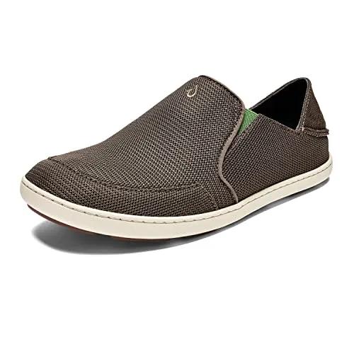 OLUKAI Nohea Mesh Men's Slip On Sneakers, Mustang/Lime Peel, 11.5