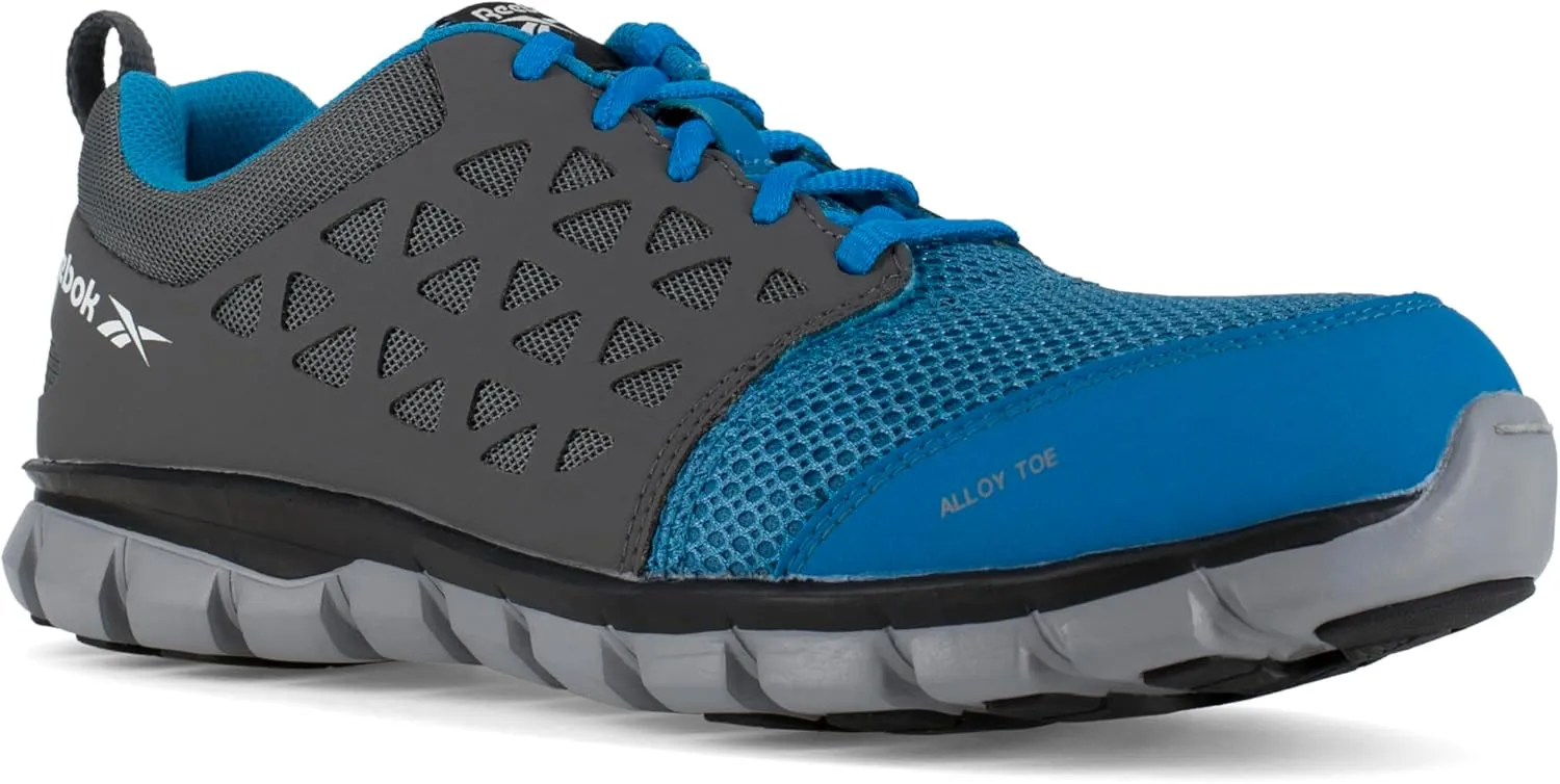 Reebok Work Women's RB044 Sublite Cushion Athletic Work Shoe Blue and Grey Alloy Toe Safety