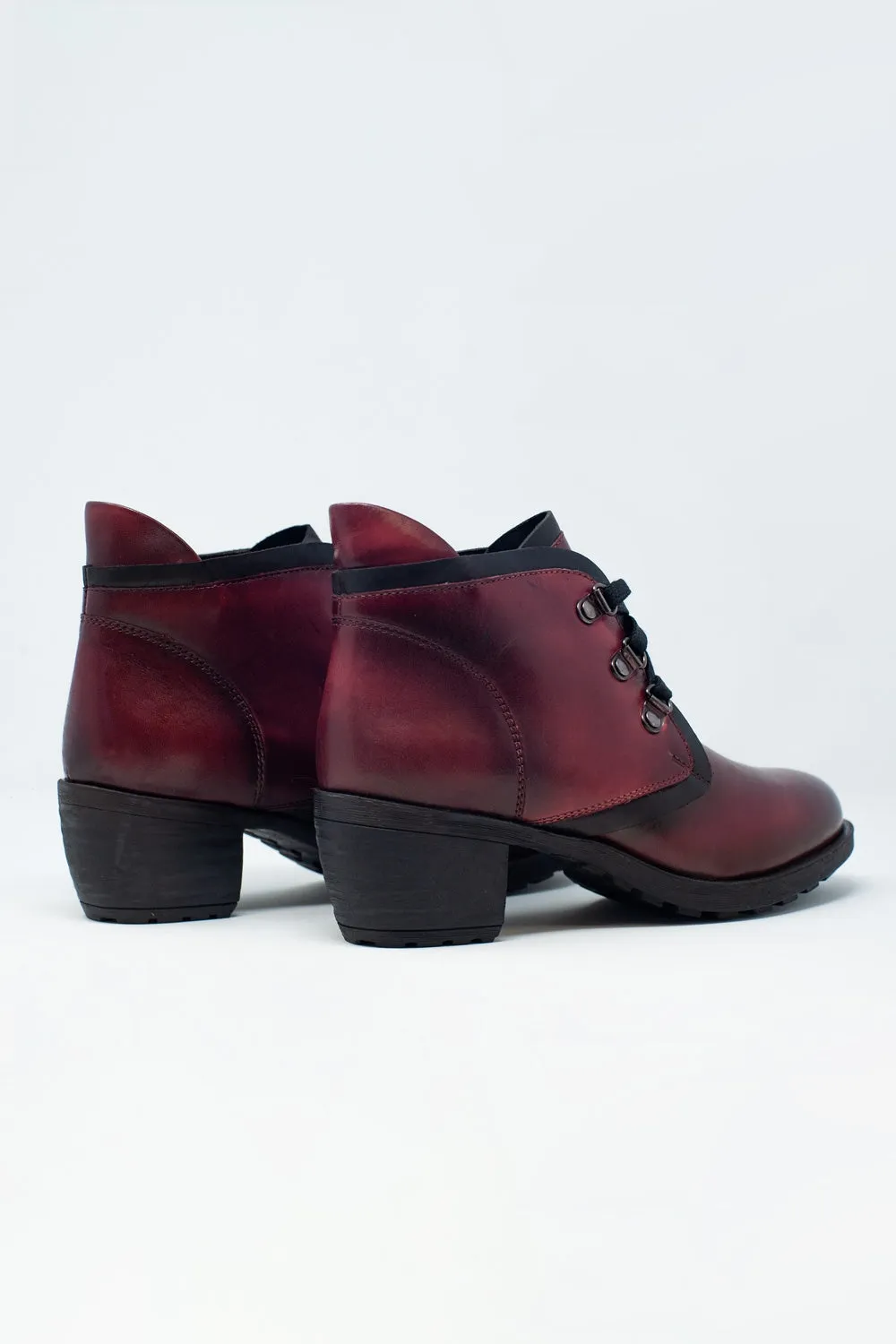 Rustic Genuine Leather Maroon Women's Chunky Heel Lace Up Boots