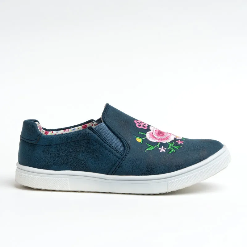 Wojtyłko Girls' Navy Blue Floral Sneakers | 3BA1039-DB