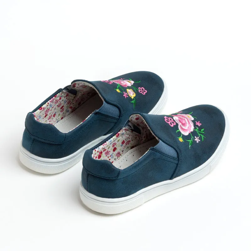Wojtyłko Girls' Navy Blue Floral Sneakers | 3BA1039-DB