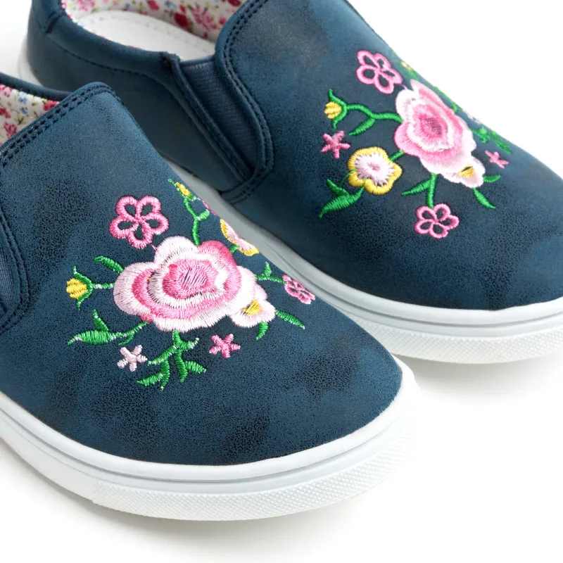 Wojtyłko Girls' Navy Blue Floral Sneakers | 3BA1039-DB