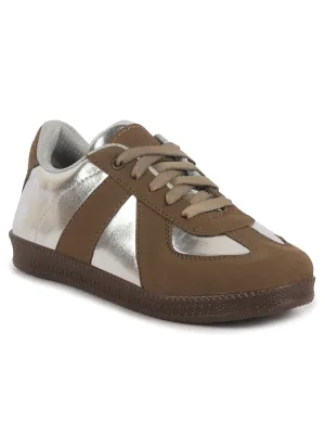Women Camel Embellished Classic Lace-Up Casual Shoes|Memory Cushioned Comfortable Sneakers