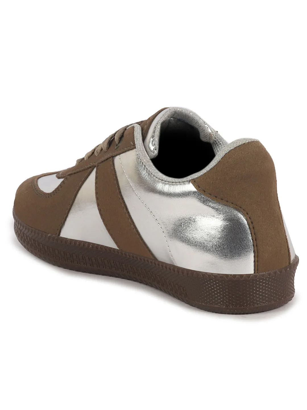 Women Camel Embellished Classic Lace-Up Casual Shoes|Memory Cushioned Comfortable Sneakers