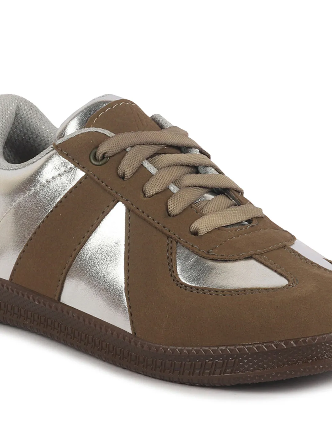 Women Camel Embellished Classic Lace-Up Casual Shoes|Memory Cushioned Comfortable Sneakers