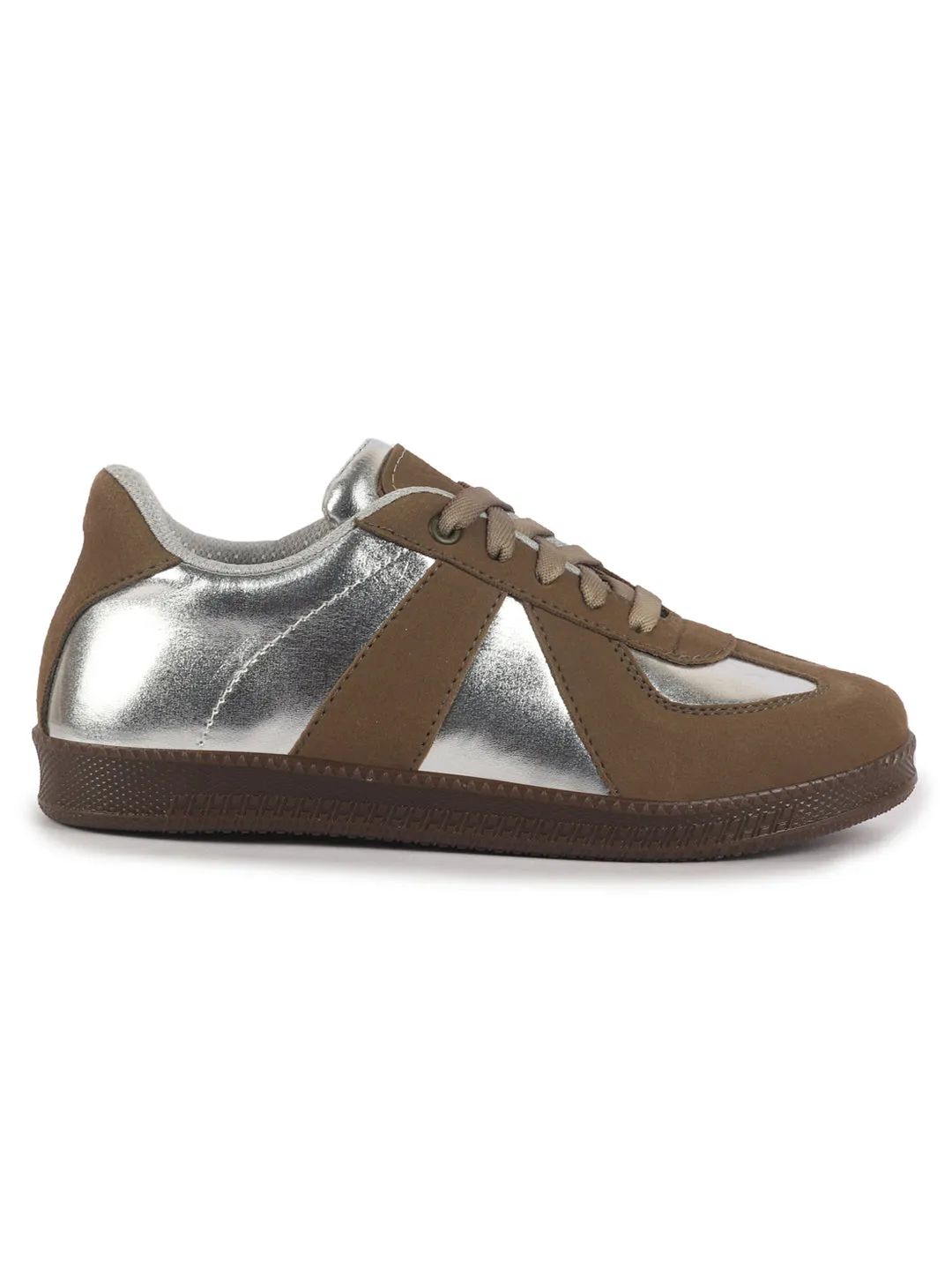 Women Camel Embellished Classic Lace-Up Casual Shoes|Memory Cushioned Comfortable Sneakers