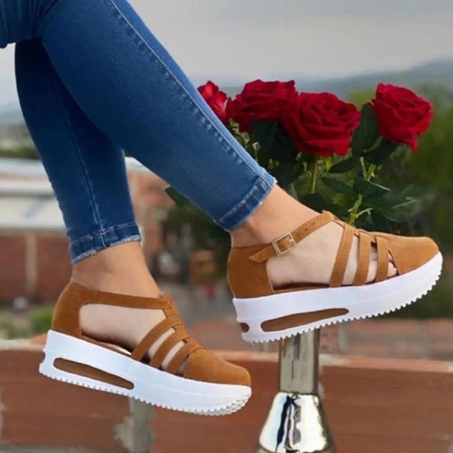 Women Sandals Casual Thick Bottom Comfortable Medium Heel Sandals