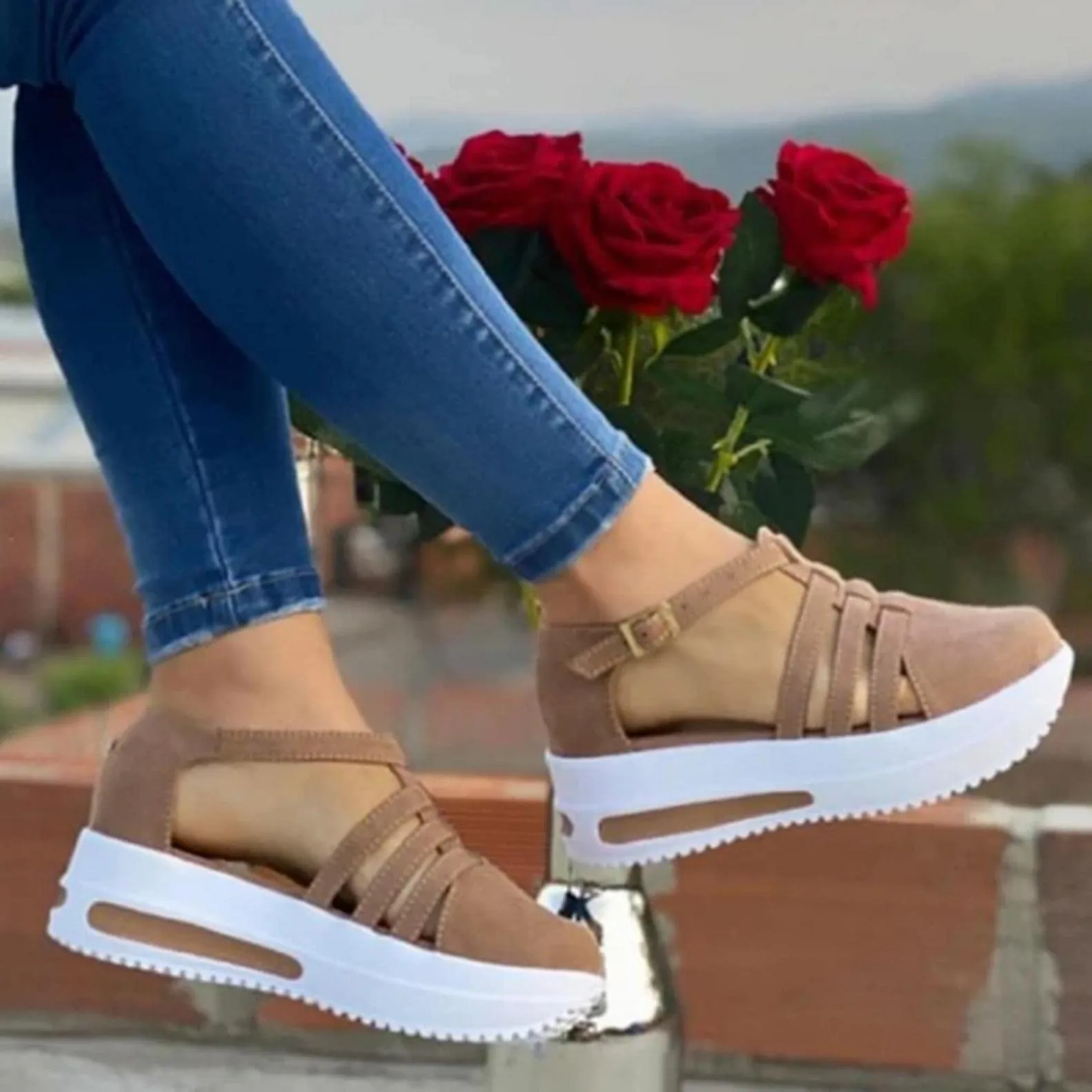 Women Sandals Casual Thick Bottom Comfortable Medium Heel Sandals